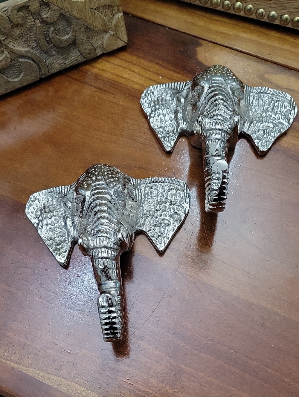 Silver Elephant Head Wall Decor/ Hook- Decorative Home Accent